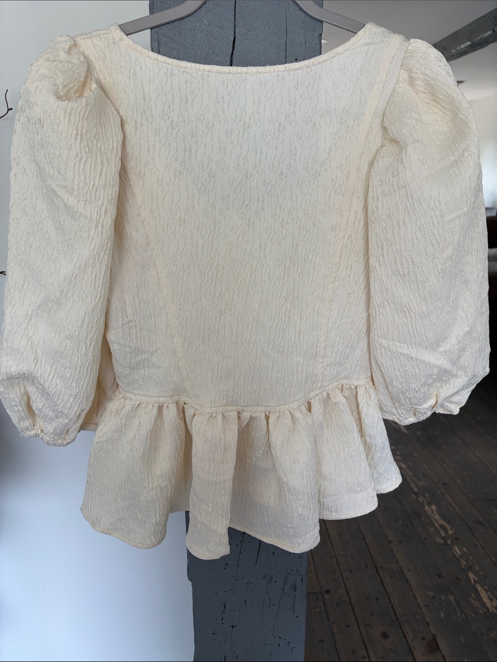 Cream Peplum Tie-Front Blouse with Button Detail BY FREE PEOPLE - Picture 4 of 7